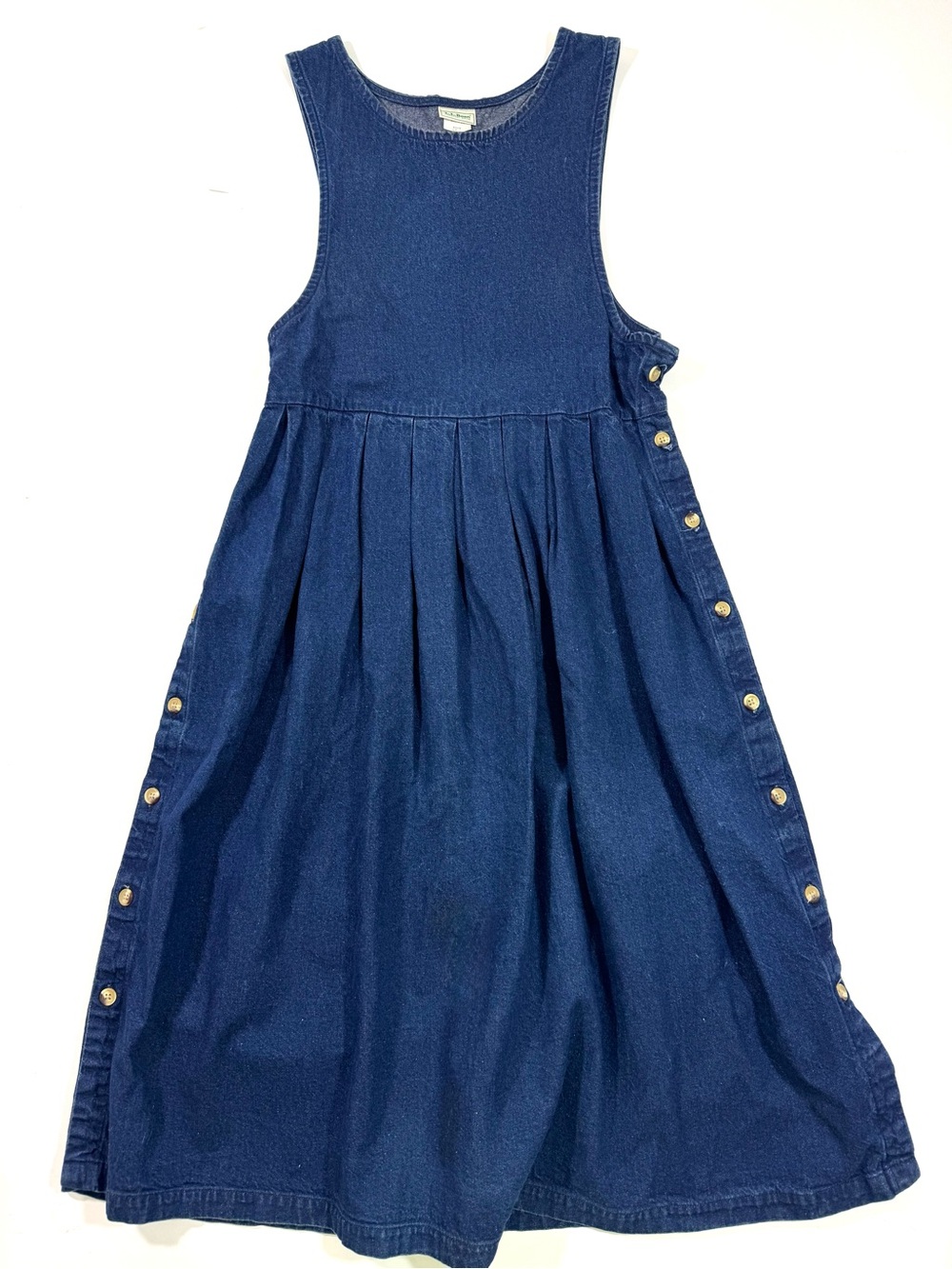 LL Bean Denim Midi Bib Dress Blue
